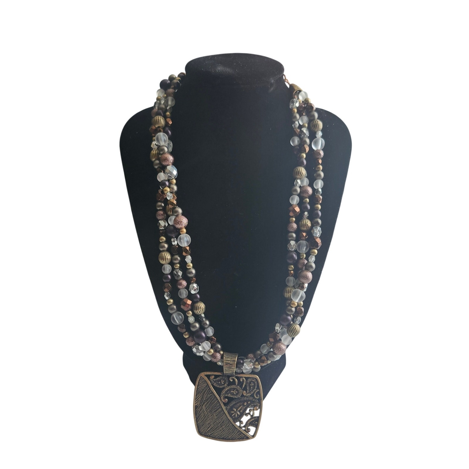 Coldwater Creek Multi-Strand Beaded Necklace Gold Tone Statement Pendant 20 Inch 28$